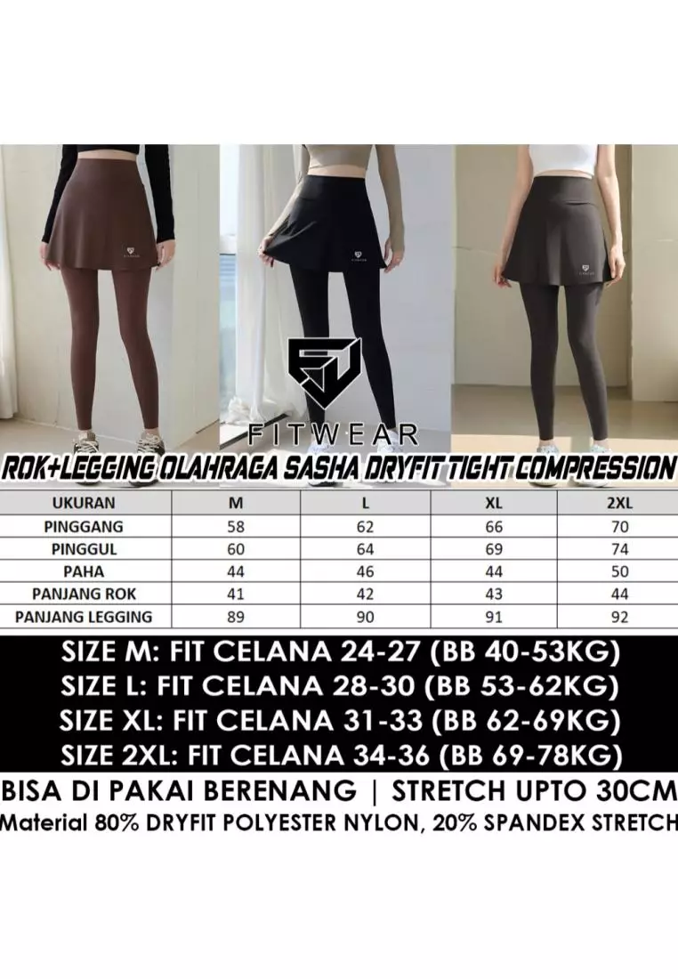 Fitwear - Rok + Legging Olahraga Wanita SASHA SUPER HIGHWAIST - CHOCO DRYFIT