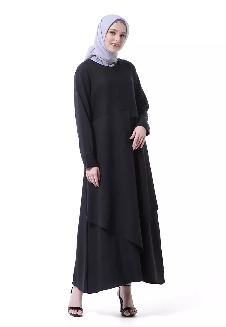 Khalista Gamis Dress Muslimah Lengan Panjang Regular Fit Premium High Quality - Hitam