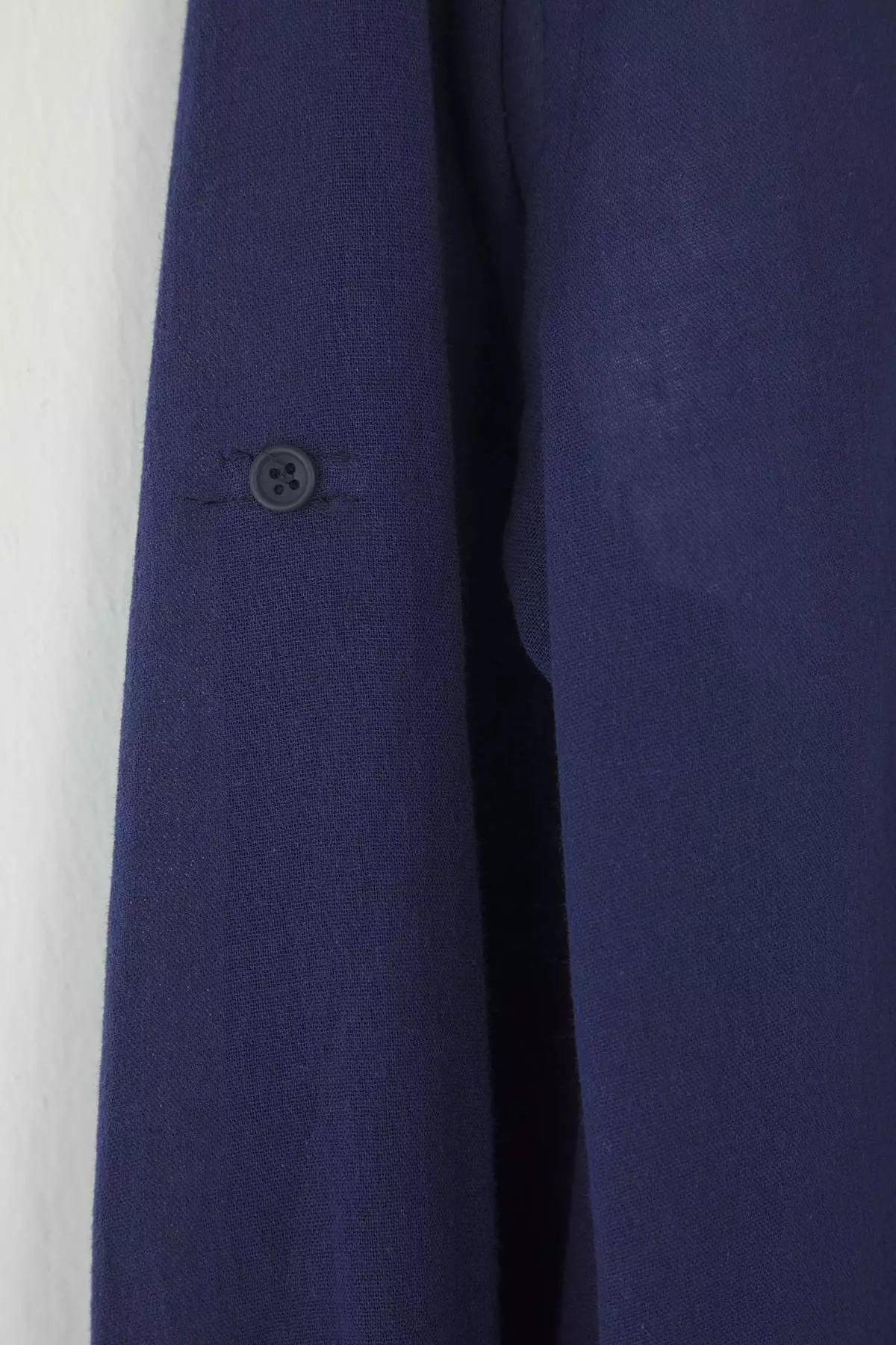 Navy Blue Regular Fit Epaulette Crinkle Effect Linen Look Shirttmnss23Go00061