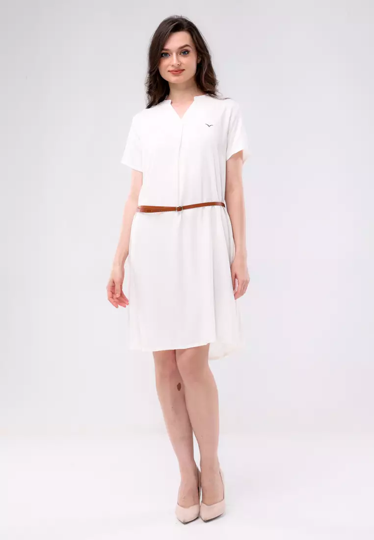 Plain Single Bold Twill Short Sleeve Dress