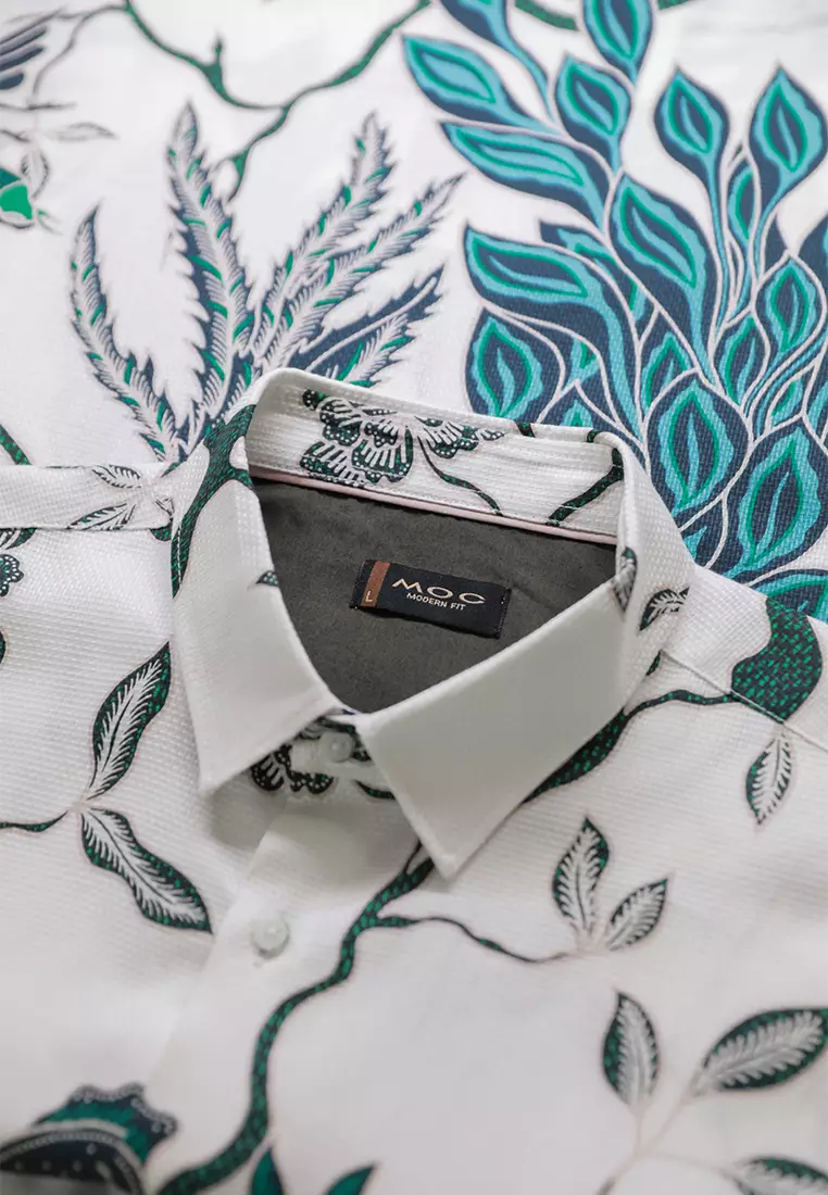 MOC - Kemeja Batik Pria Lengan Pendek Mahayana - White