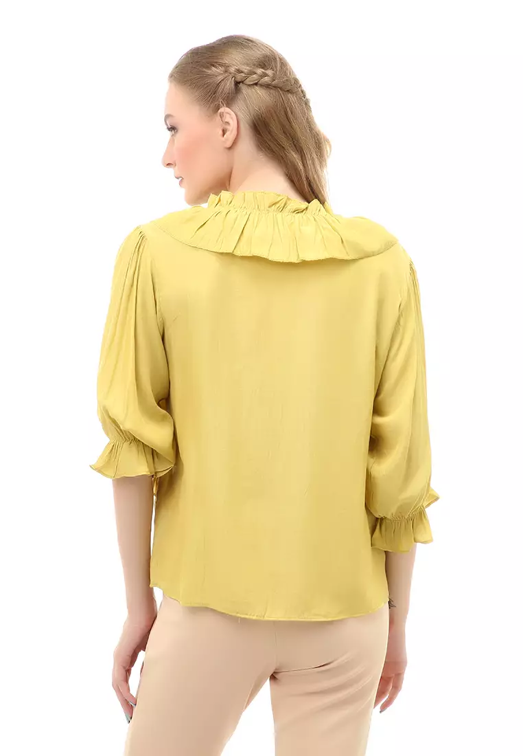 Cheva Blouse Atasan Kasual Wanita Long Sleeve Pita Depan Staylish Material Cotton ORIGINAL - Yellow