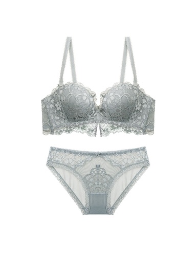 ZITIQUE grey Lace Lingerie Set (Bra And Underwear) - Grey C466CUSE53643FGS_1