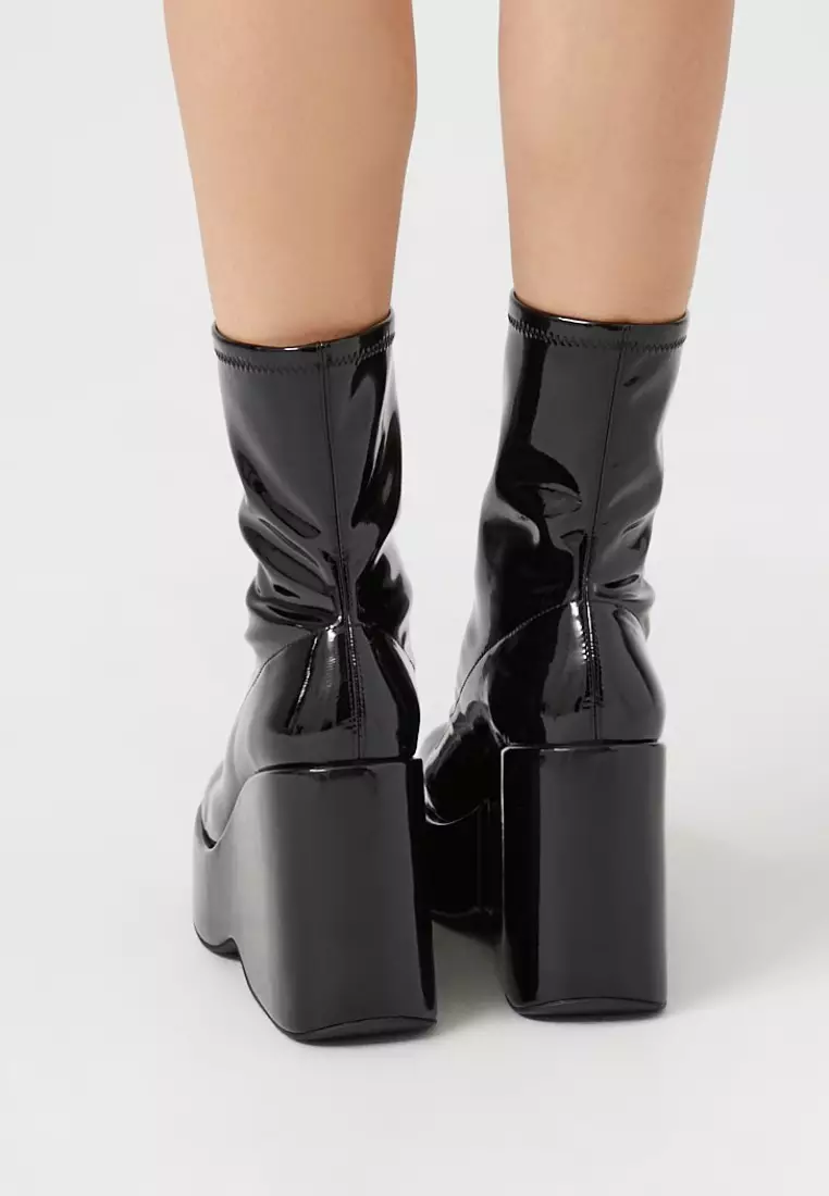 Faux Patent Leather Wedge Booties