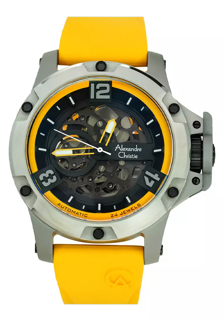 Alexandre Christie Automatic - Jam Tangan Pria - Titanium - Yellow Rubber Strap - 6295MTRTPBAYL