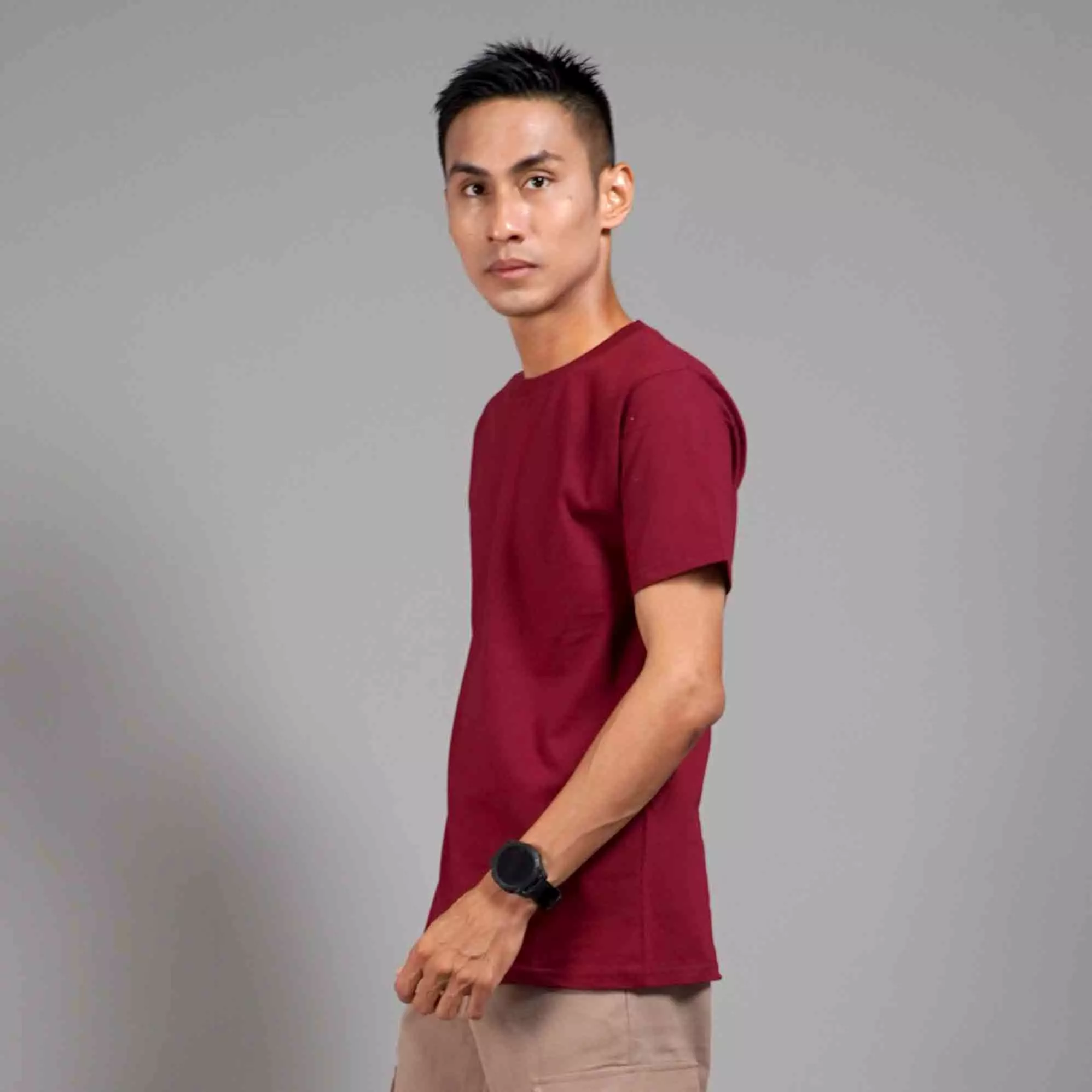  Kaos Polos Pria Lengan Pendek Basic Casual TShirt Cotton - Marun