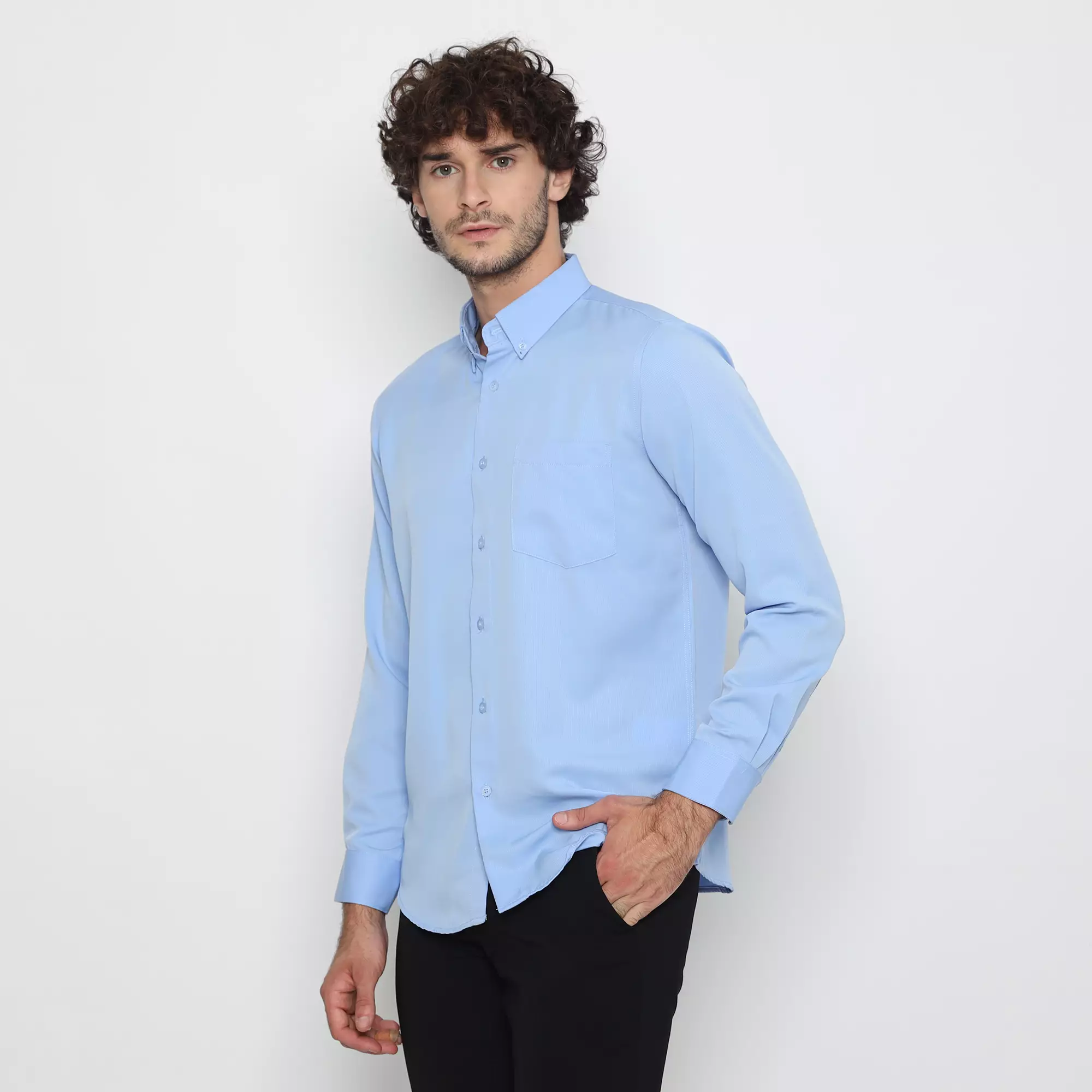 Platini Baju Kemeja Pria Lengan Panjang Polos Polinosic Biru 66124