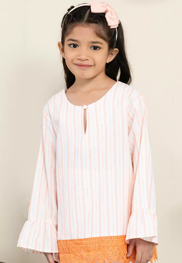 Buy Lubna Kids Linen Kebaya With Trim Set Online | ZALORA Malaysia