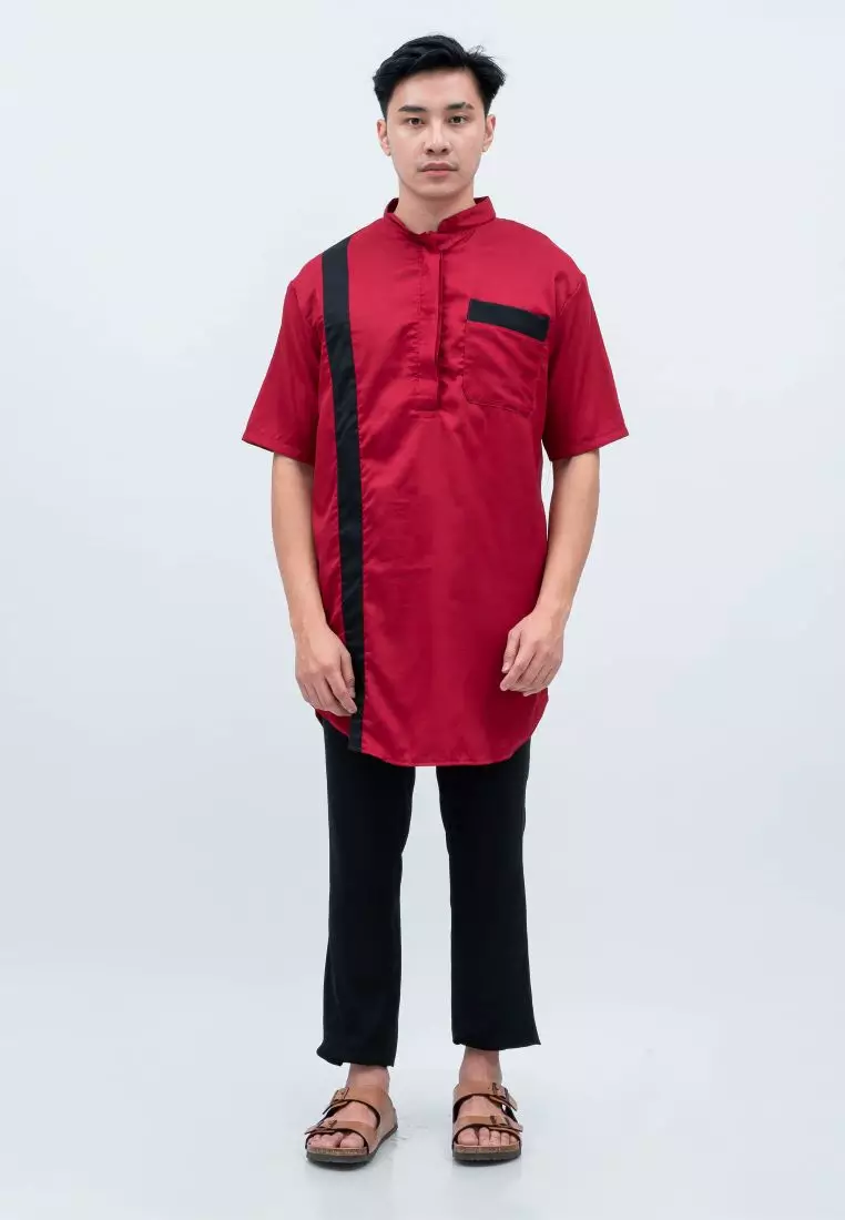 Baju Koko Kurta Pakistan Lengan Pendek Muslim Gamis Pria Houseofcuff F - MAROON