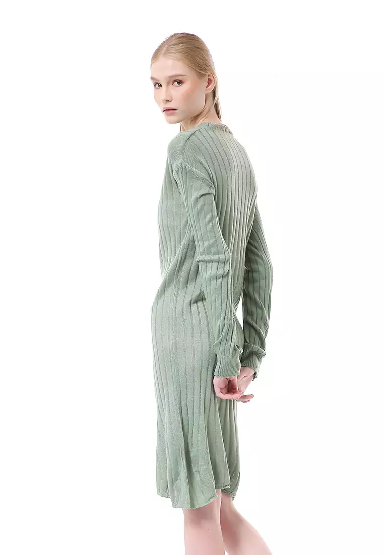 Adela Dress Rajut Tunik Wanita Motif Polos Long Sleeve Relaxed Fit - Mint