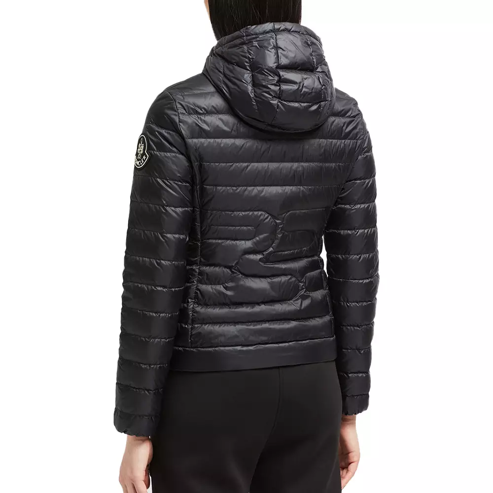 Xiaobai Hooded Snake-Quilted Short Down Jacket Black