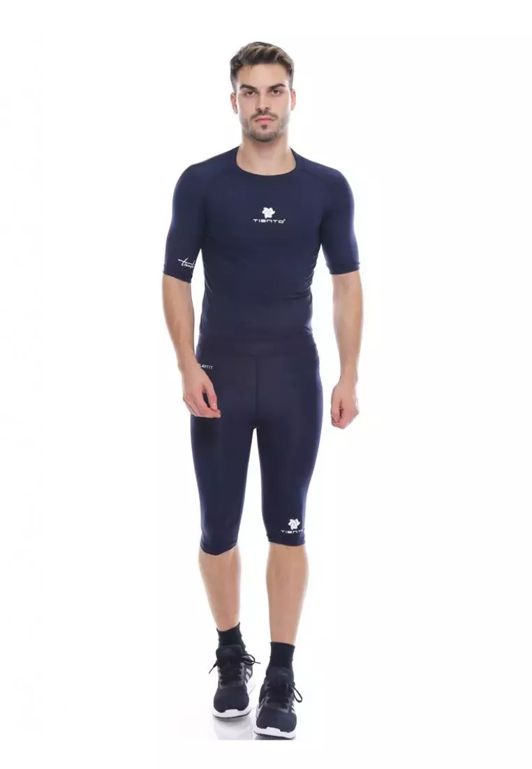 Tiento Man Compression Half Pants Navy Celana Legging Leging Selutut Pria Olahraga