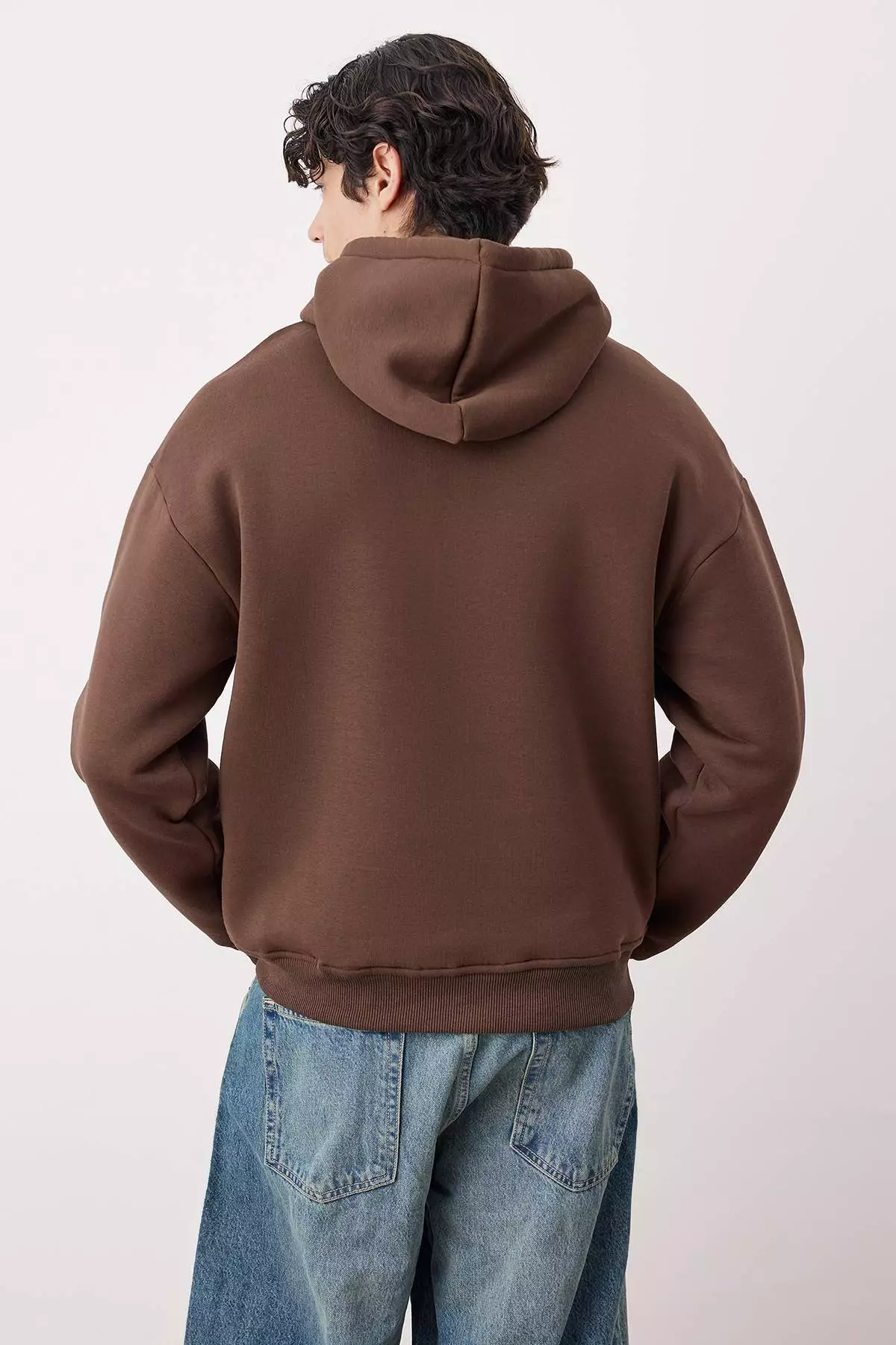 Dark Brown Regular Cut Hooded Polar Fleece Inside Tiger Embroidered Sweatshirt