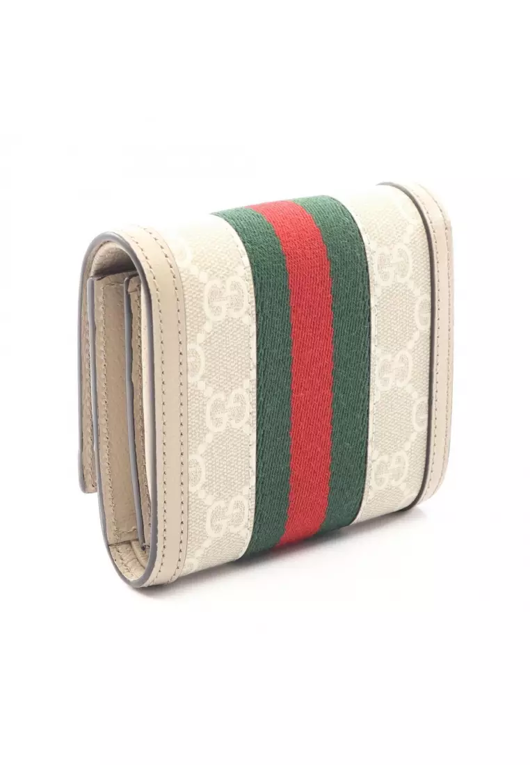 Pre-Loved Gucci Ophidia GG wallet sherry line Bi-fold wallet PVC leather beige multicolor