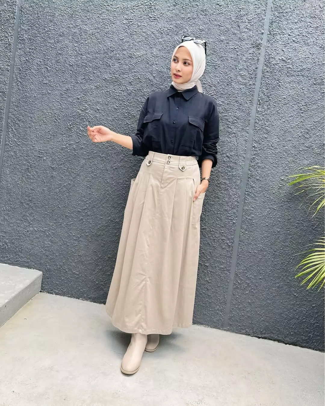 Rok Panjang Katun Wanita - Mika Twill Flare Basic Skirt
