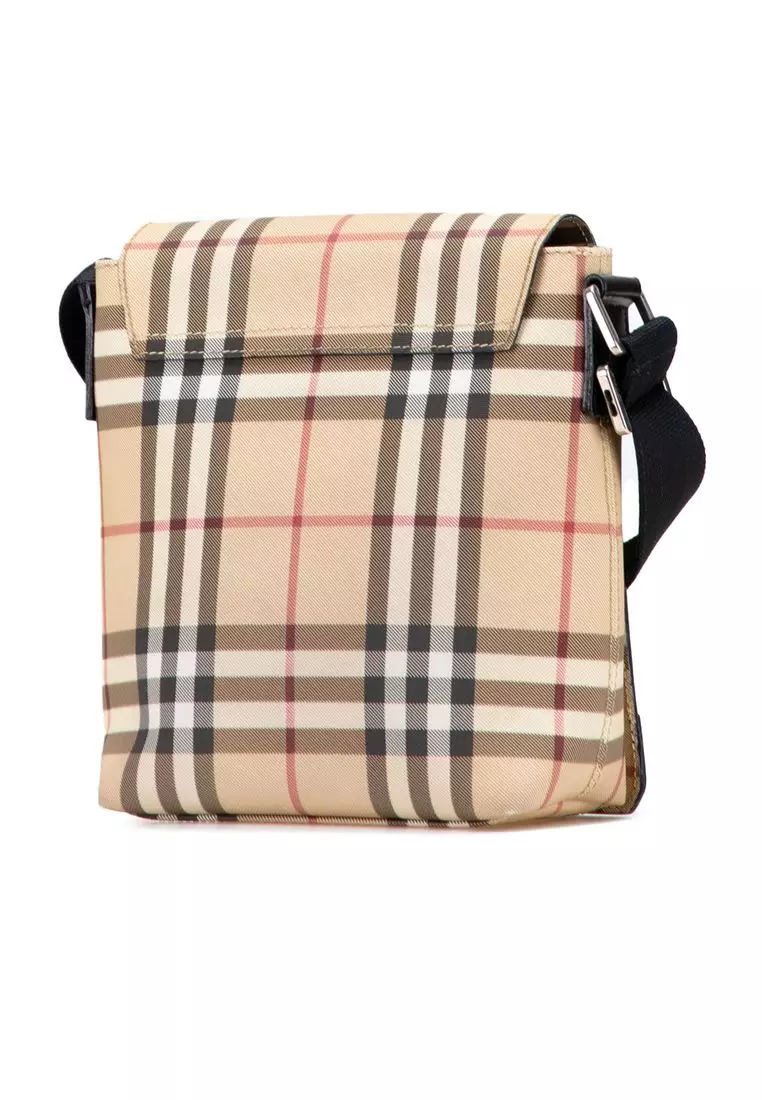 Pre-Loved Burberry House Check Canvas Flap Crossbody