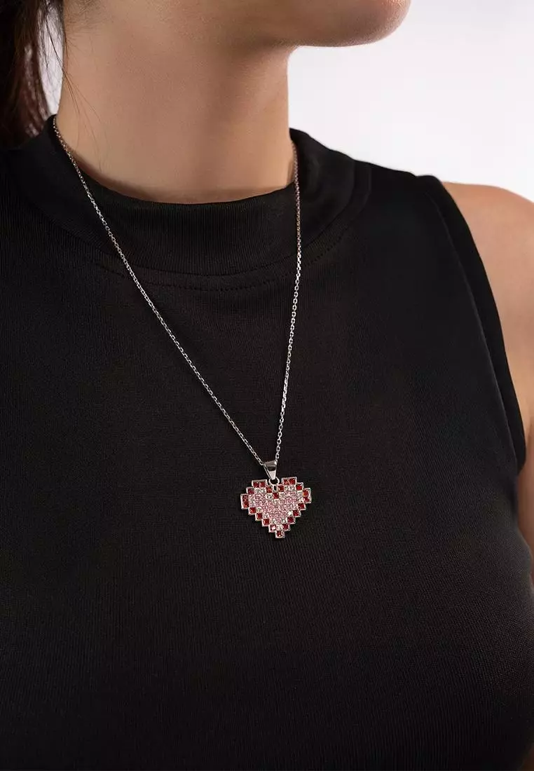 Pixel Pink Heart Pendant 003