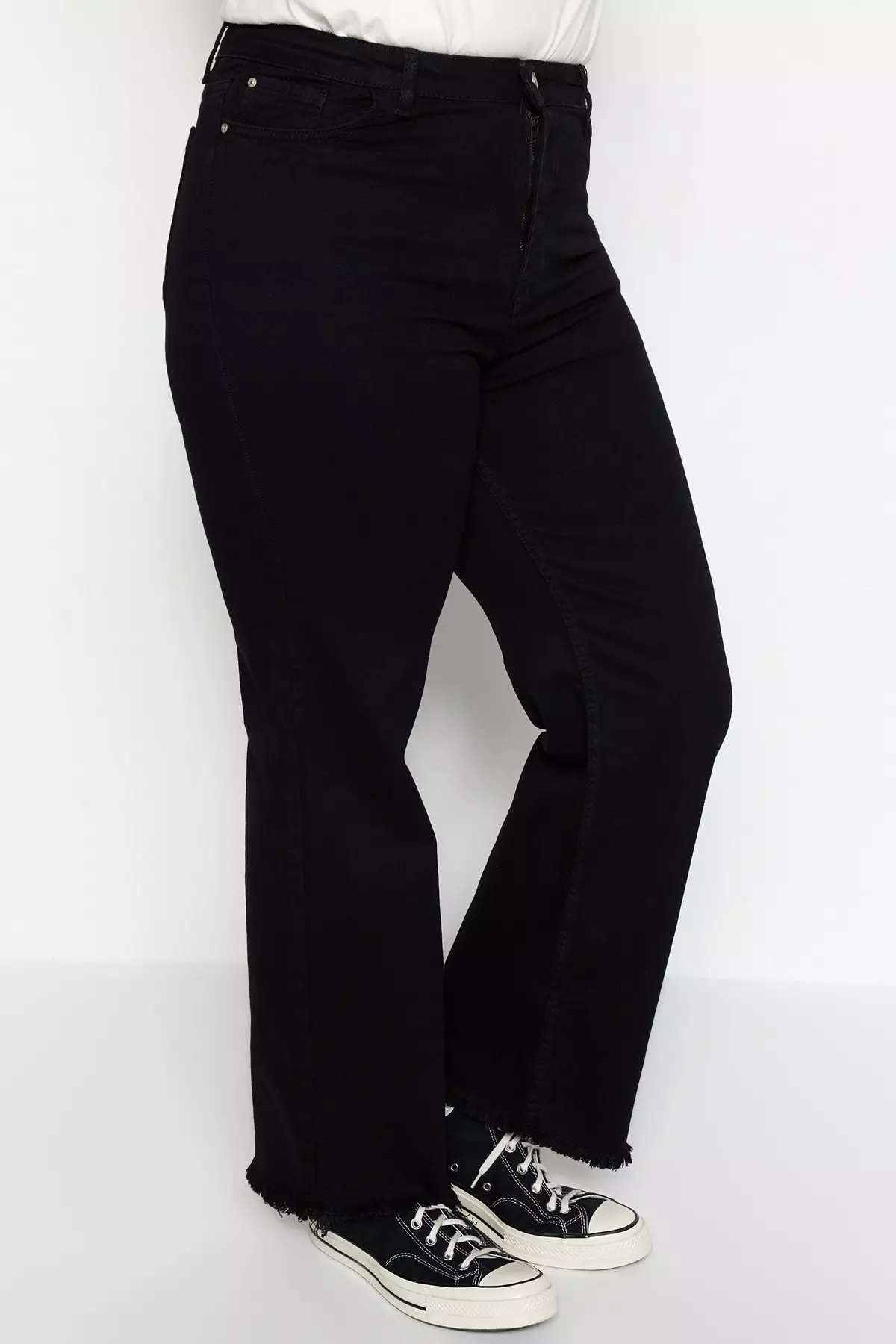 High Waist Dirty Trim Detailed Wide Leg Jeans.