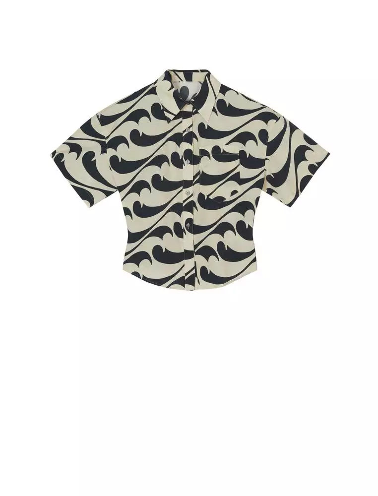 海浪印花通勤短袖襯衣