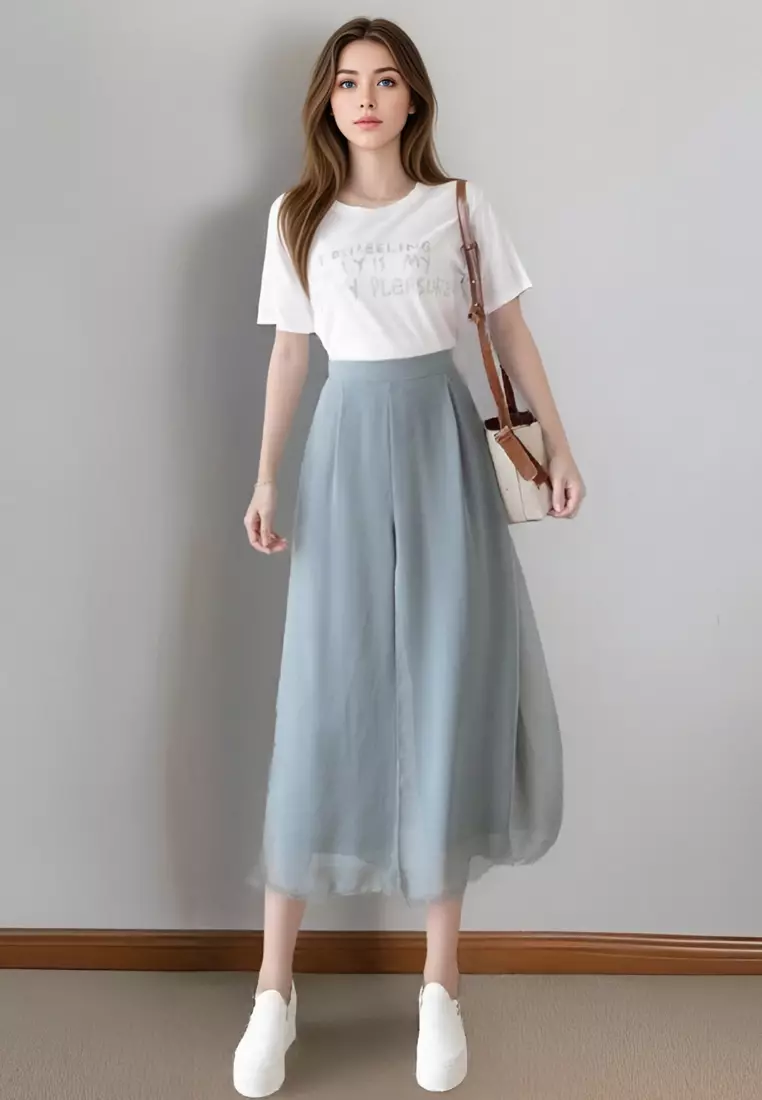 Wide Leg Cropped Pleated Pants