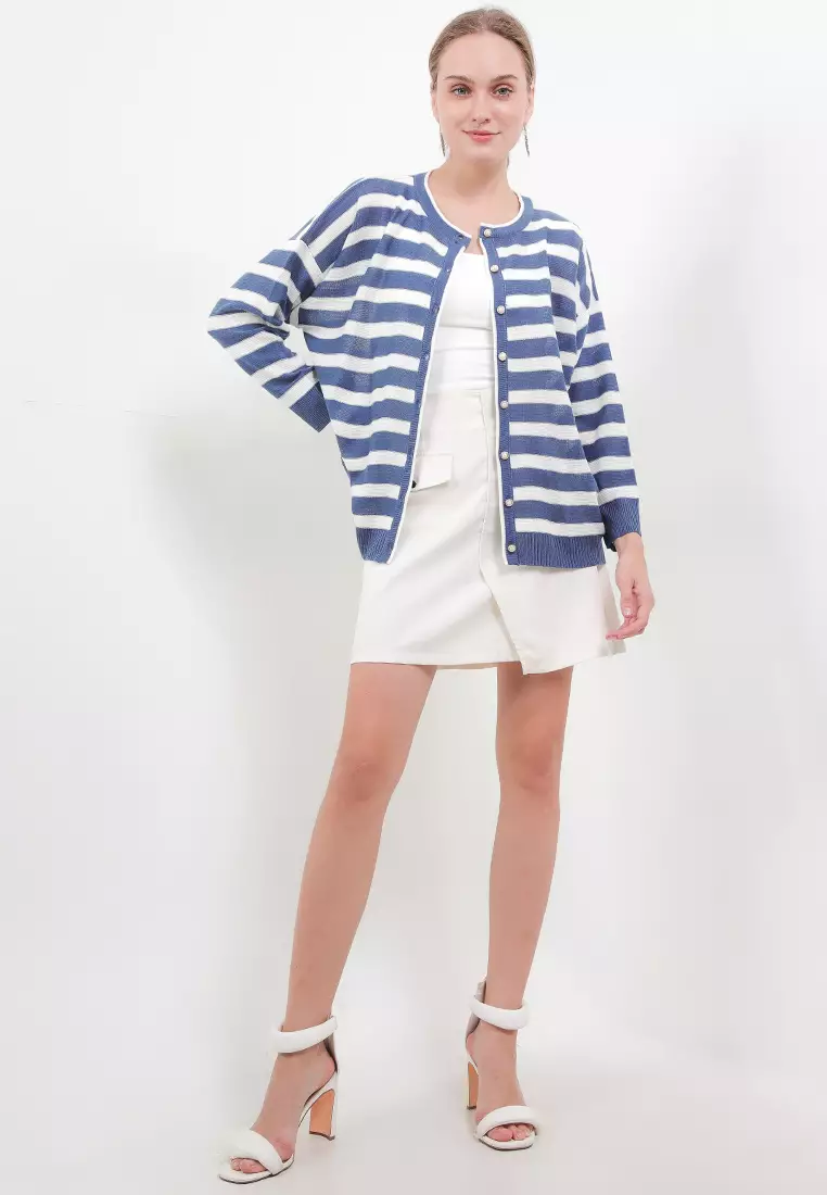 Stripe Pearl Button Cardigan
