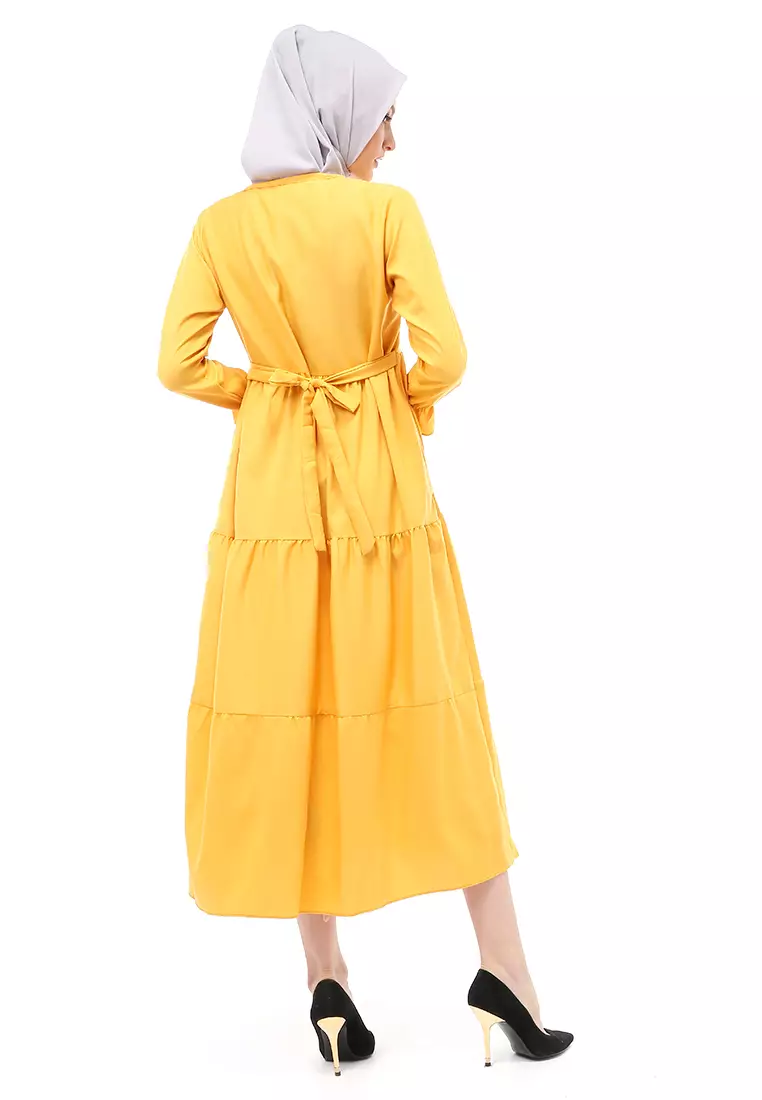 Alvia Gamis Rempel Panjang Wanita Motif Polos Long Sleeve Regular Fit - Mustard