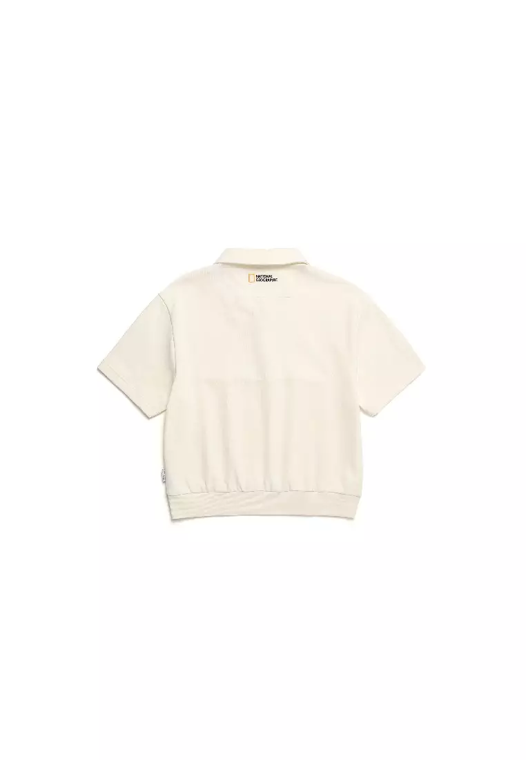 Women’s LEPUS Cropped Short Sleeve Collar Sweatshirt