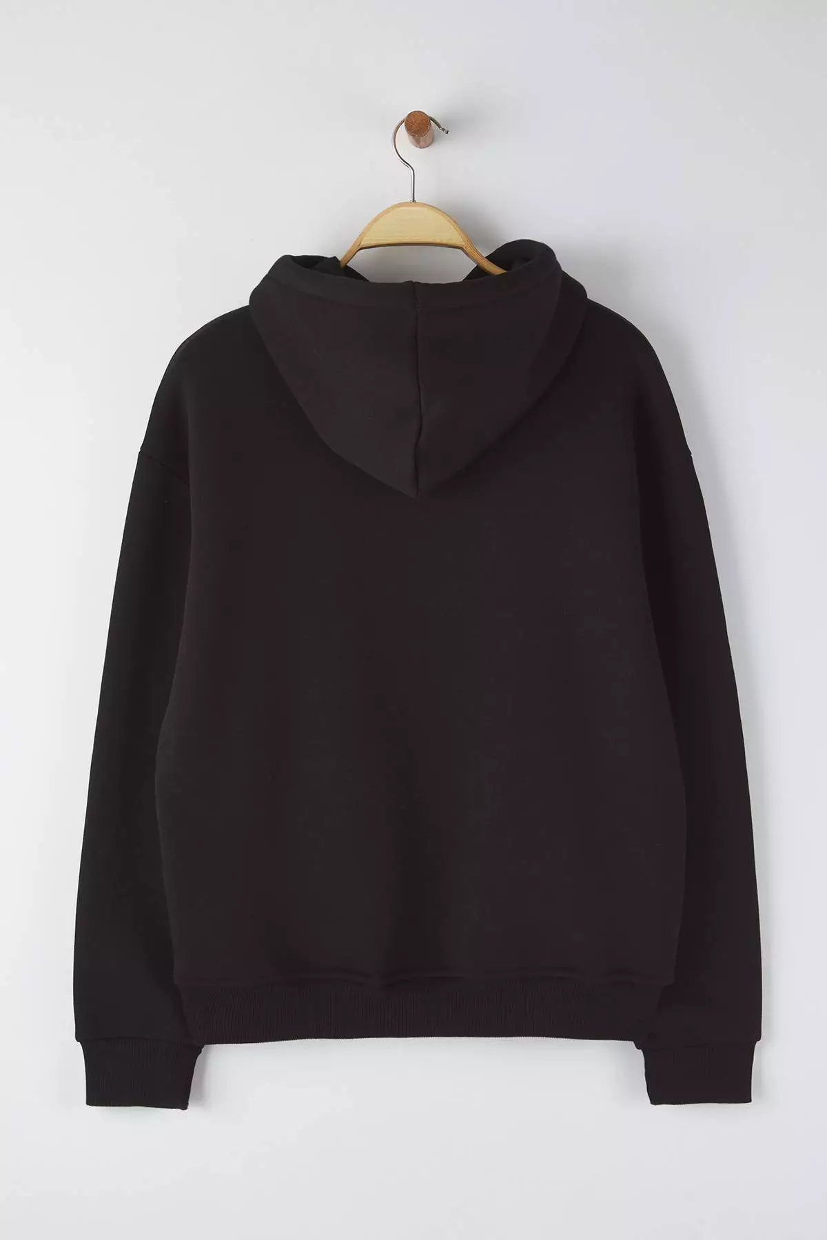 Black Oversize/Wide Cut Embroidered Fleece Inside Hooded Sweatshirt