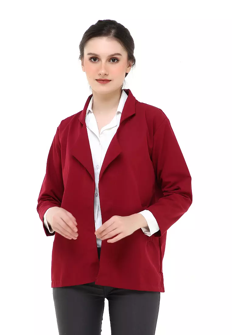 Blazer Wanita Casual Suit Material Baby Canvas ORIGINAL - Maroon