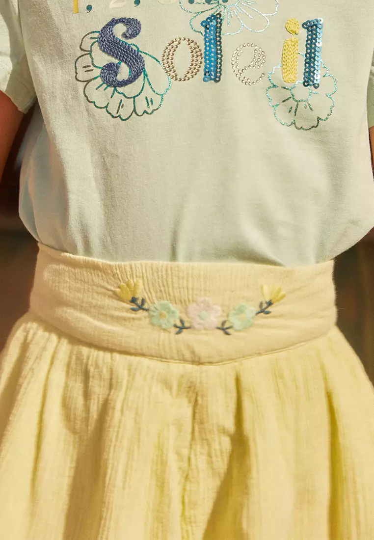 PALE YELLOW EMBROIDERED SHORTS