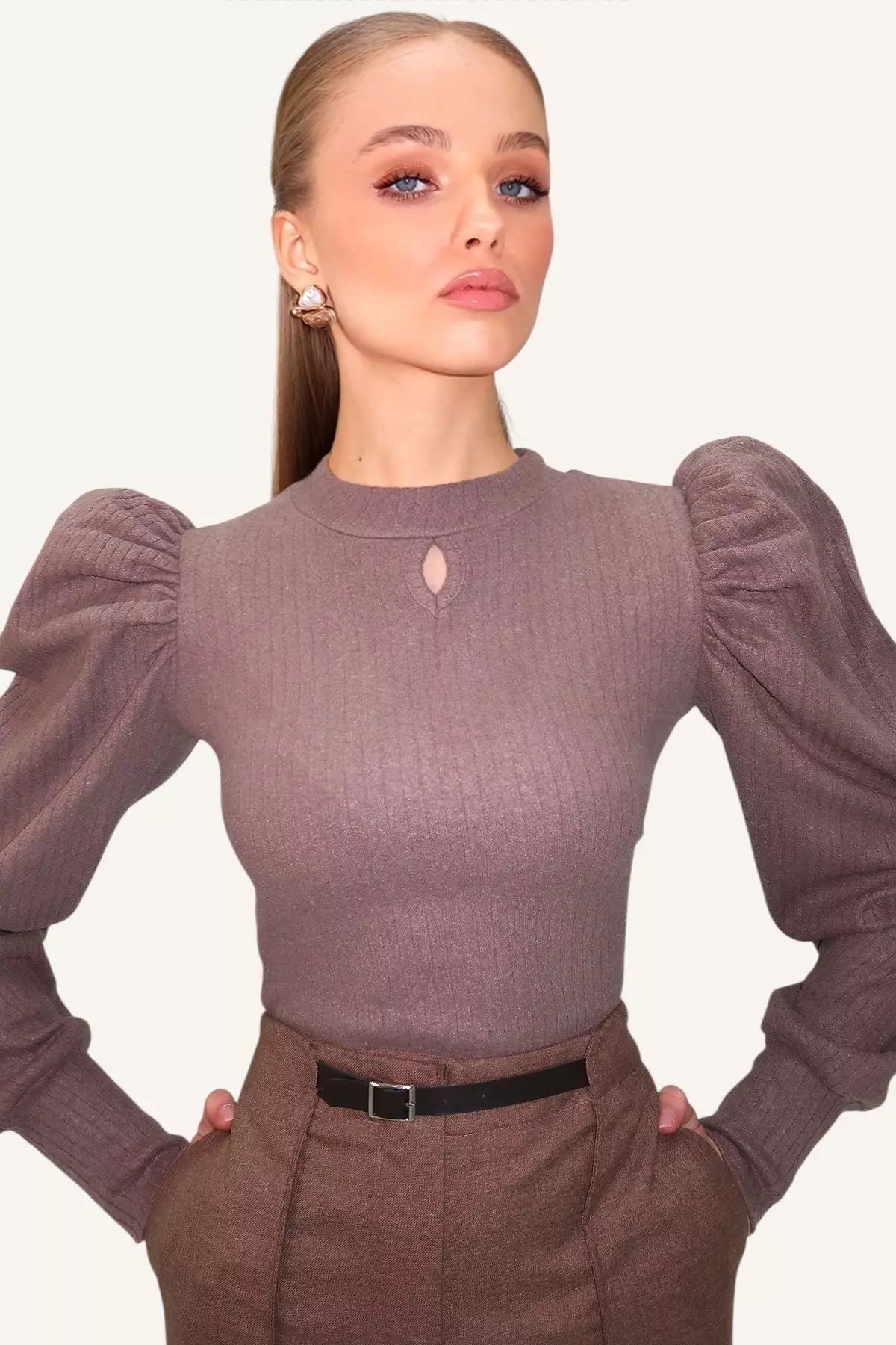 Women's Mink Crew Neck Drop Neck Princess Sleeve Knitwear Blouse