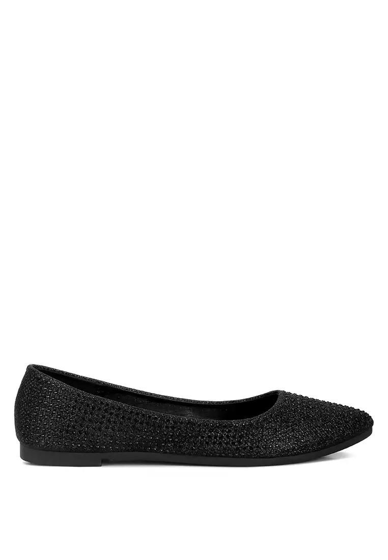 Buy London Rag Black Rhinestone Studded Ballet Flats Online