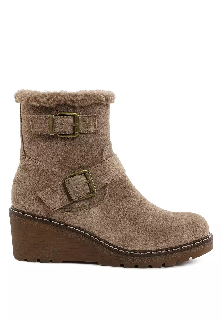 Discount on London Rag  shoes - SKU: Faux Fur Harness Boots in Taupe