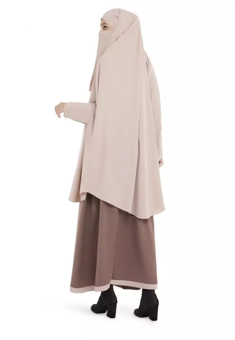French Khimar Set Rok Wanita Muslimah Marwah - Mocca Cream