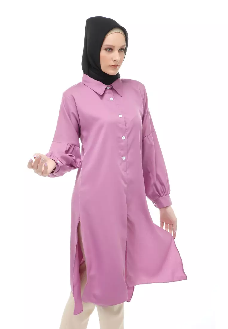 Vania Tunik Polos Muslimah Atasan Wanita Long Sleeve Regular Fit - Lavender