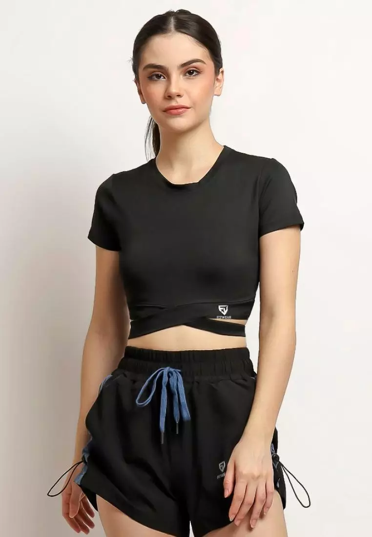 Fitwear - Croptop Wanita Dryfit VALERIE ROUNDCROSS JUMBO SHORT SLEEVE - BLACK