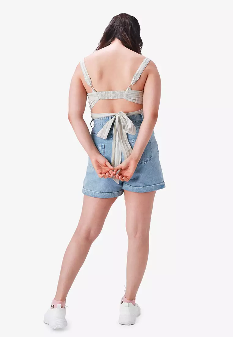 Striped Self Tie Crop Top