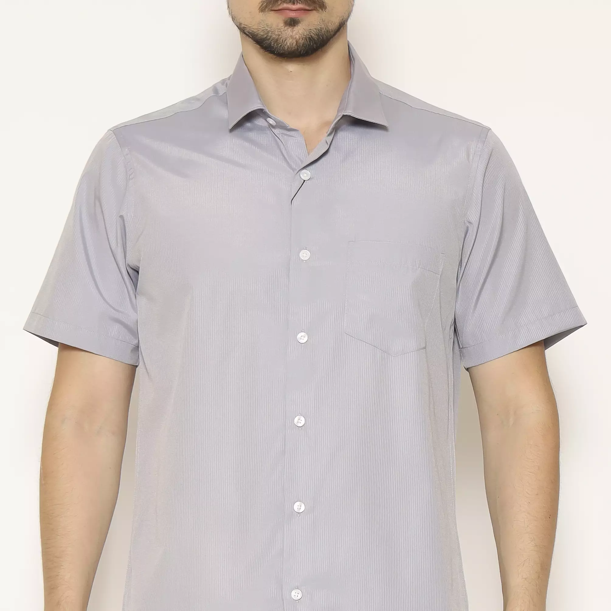 MAGINOT Kemeja Pria Basic Stripe Lengan Pendek GREY