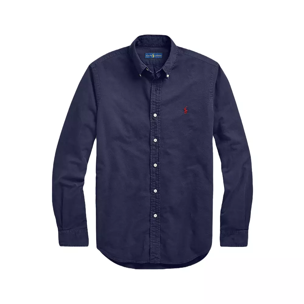 Garment-Dyed Oxford Slim Fit Button Down Shirt Navy