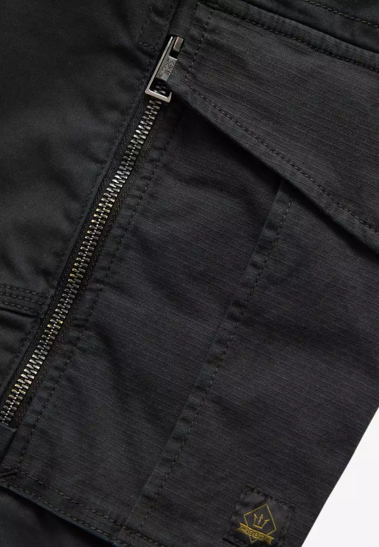 Zip Detail Stretch Cargo Trousers-Slim