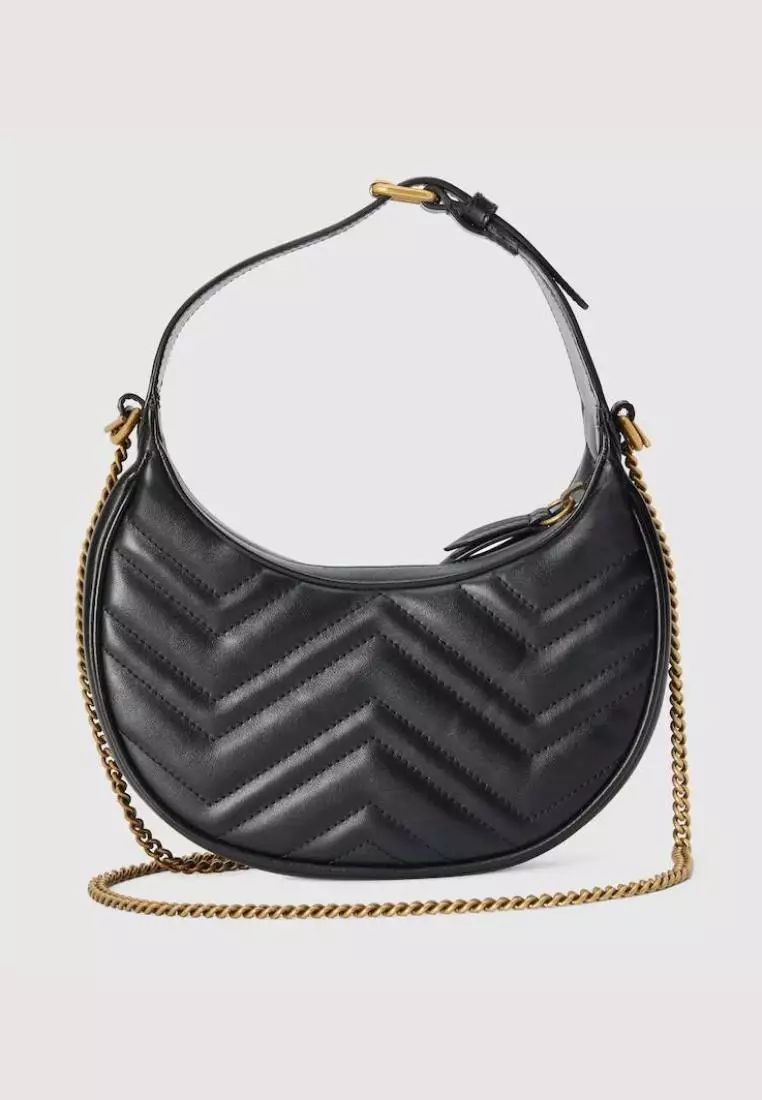 Gucci GG Marmont Half-Moon Shaped Mini Bag Black