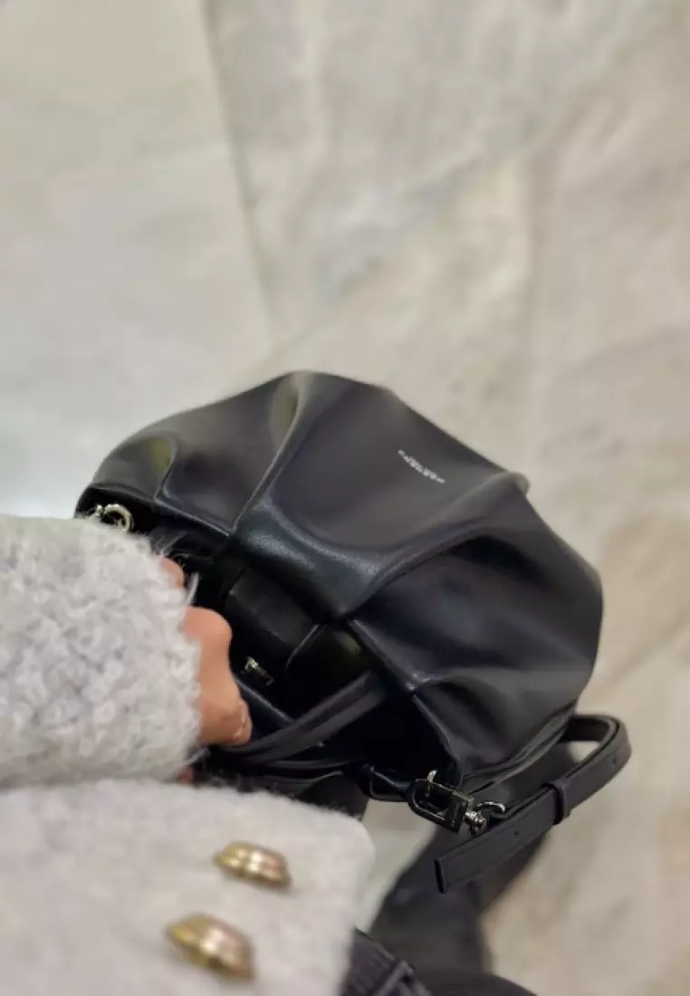 PUFF Vegan Leather Shoulder Crossbody Bag Black