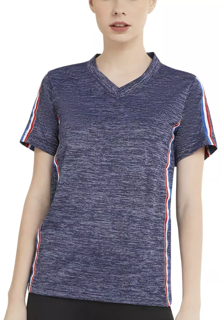 Marsya T-shirt Lengan Pendek Wanita V-neckline Aksen List Baju Atasan Regular Fit - Navy