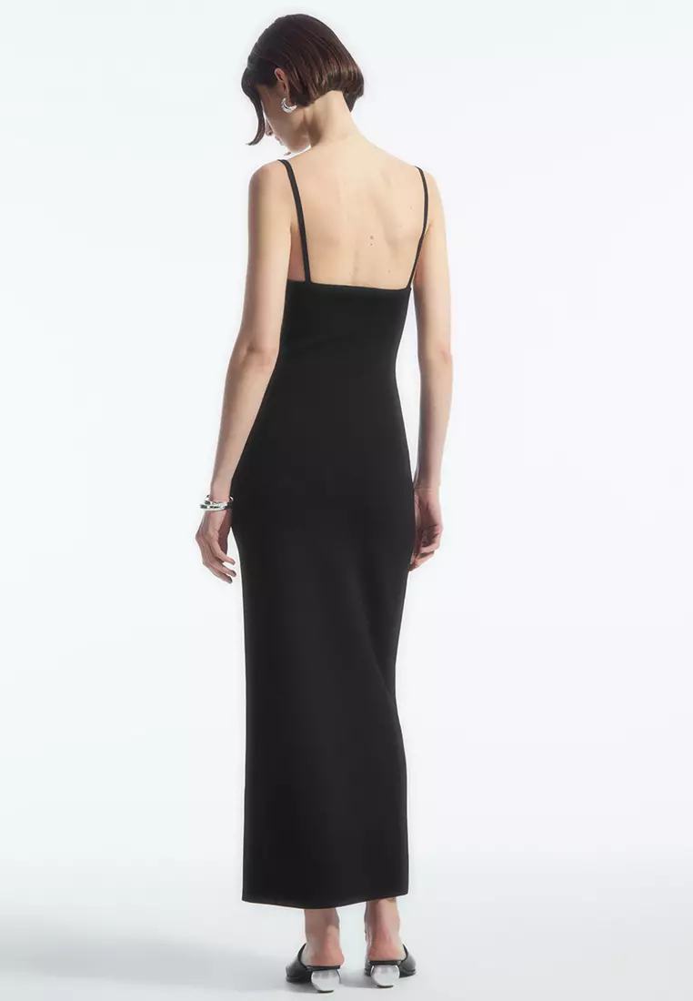 Square-Neck Knitted Slip Dress