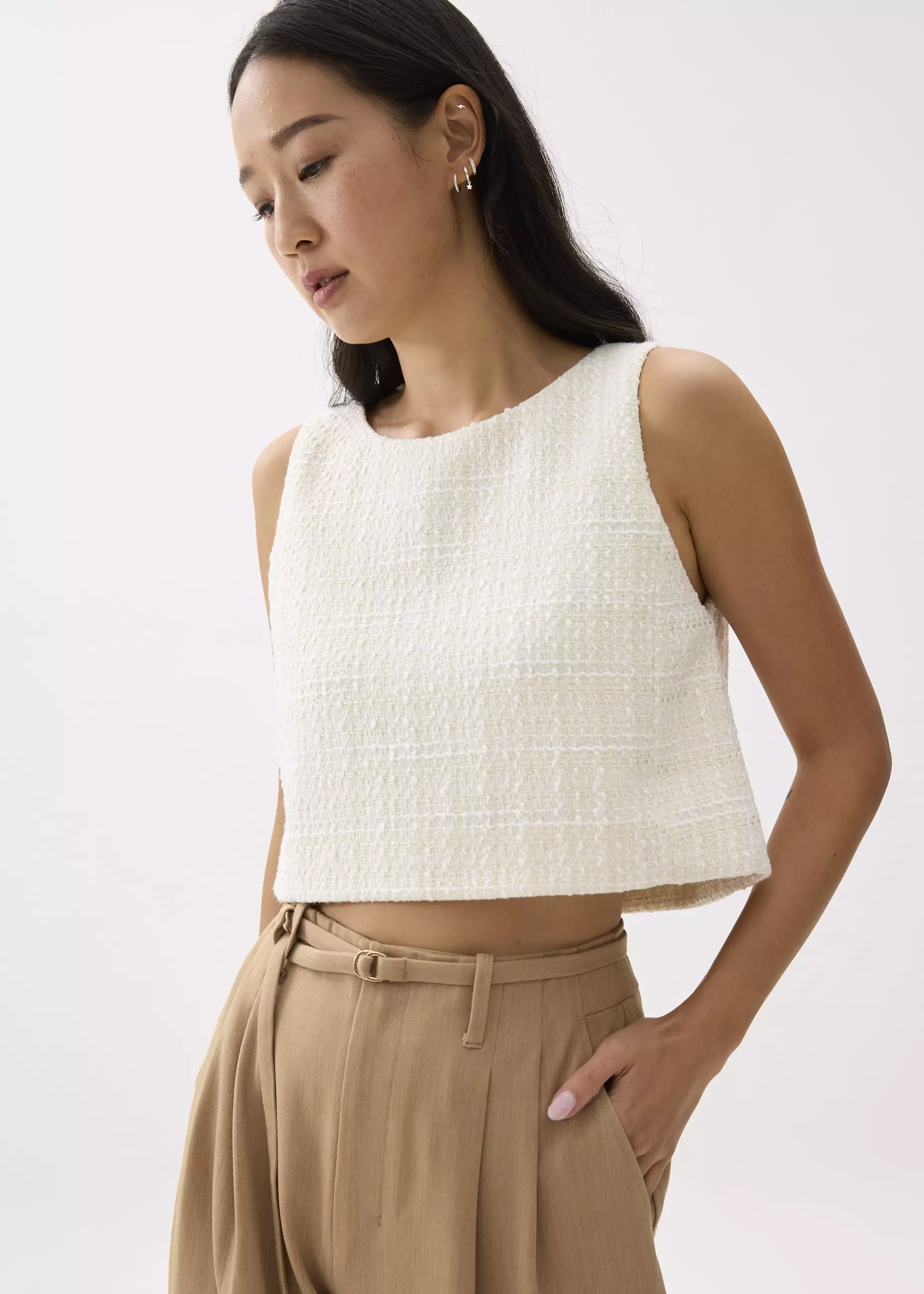 Atasan Wanita - Kaori Tweed Crop Shell Top