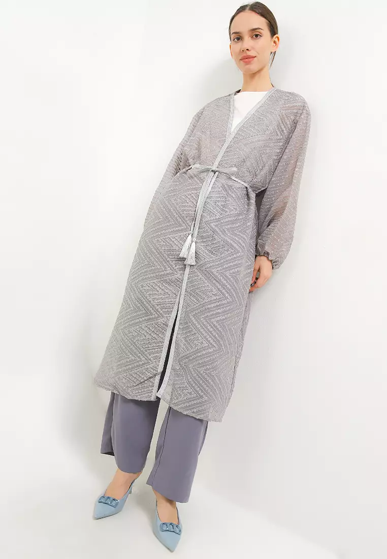 Silver Emb Linen Outer W/ Silver Tassel Belt