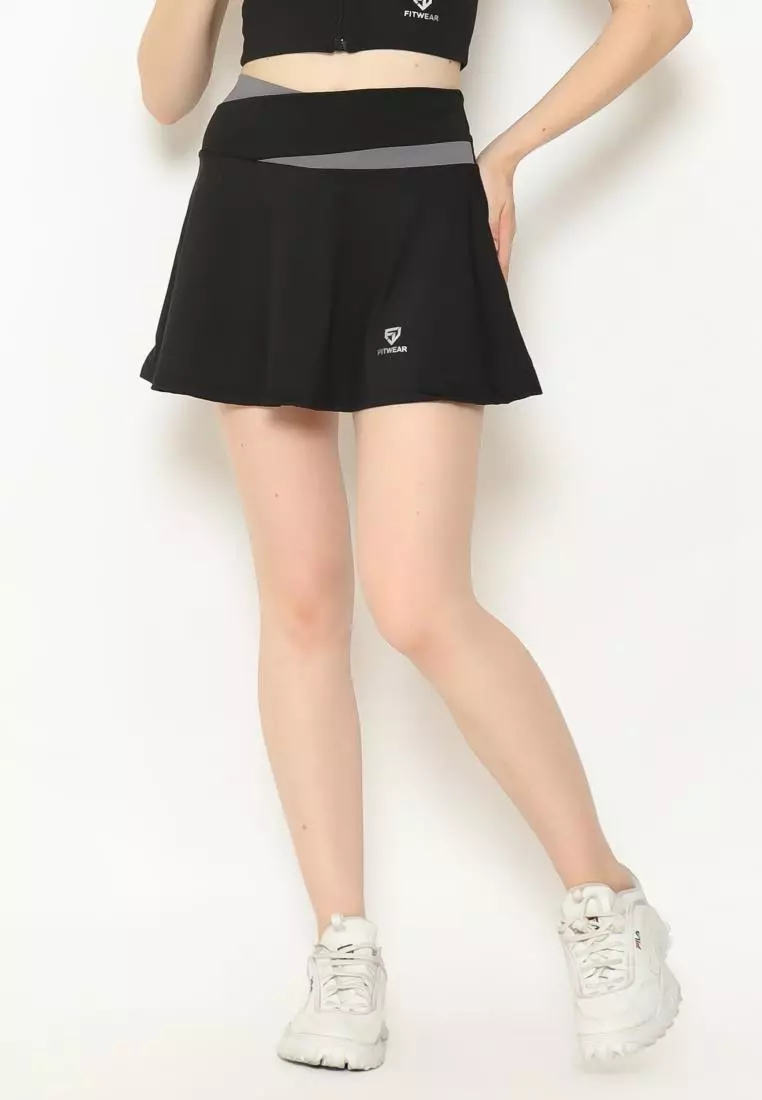 Fitwear - [SKORT] Rok + Inner Olahraga Wanita HARLEY 2TONE SKIRT - BLACK+GREY