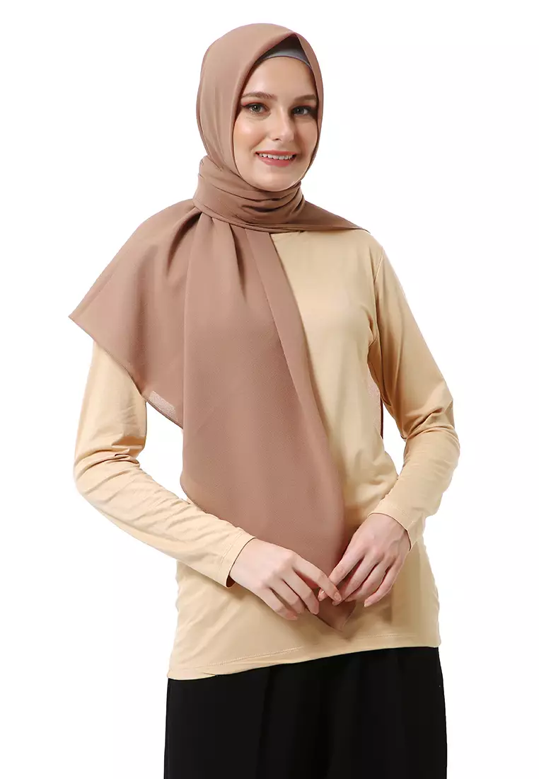 Afshin Jilbab Wanita Segiempat Motif Polos Premium Muslimah - Khaki