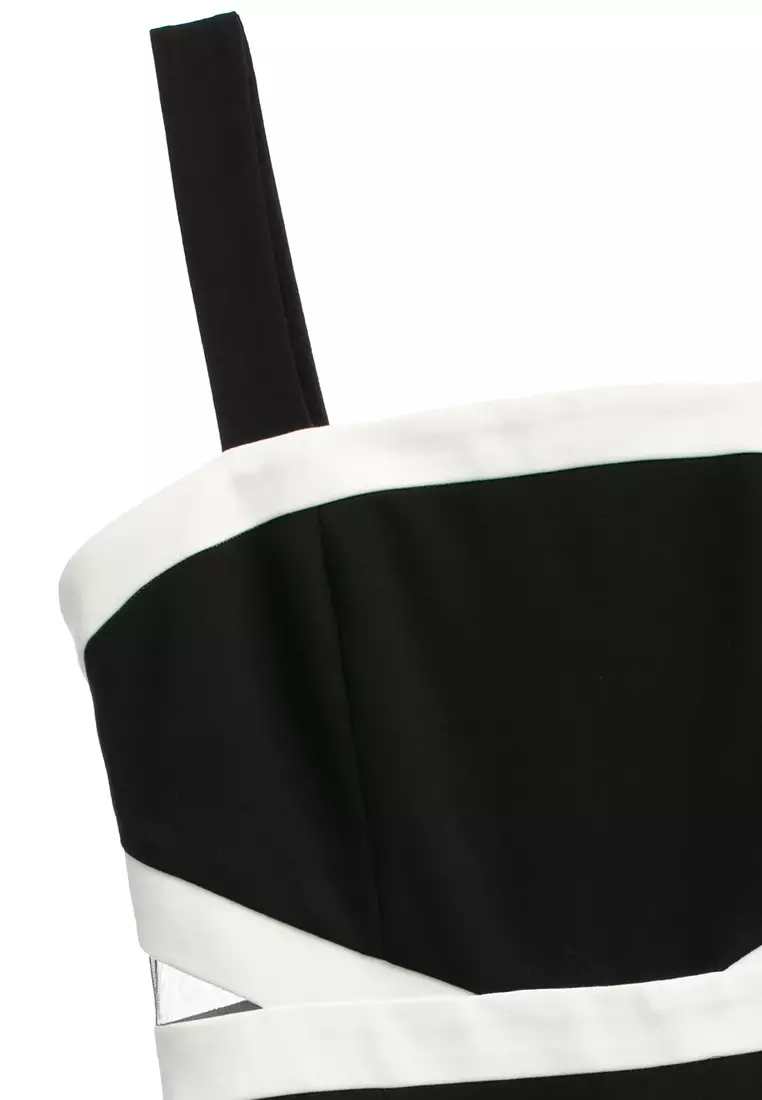 Midi Black Dress With Contrast White Trim