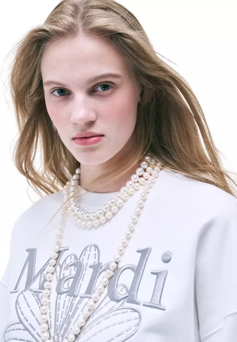 ●Mardi Mercredi●UNISEX SWEATSHIRT NEEDLEWORK_WHITE GREY ○Mardi Mercredi○UNISEX SWEATSHIRT NEEDLEWORK_WHITE GREY